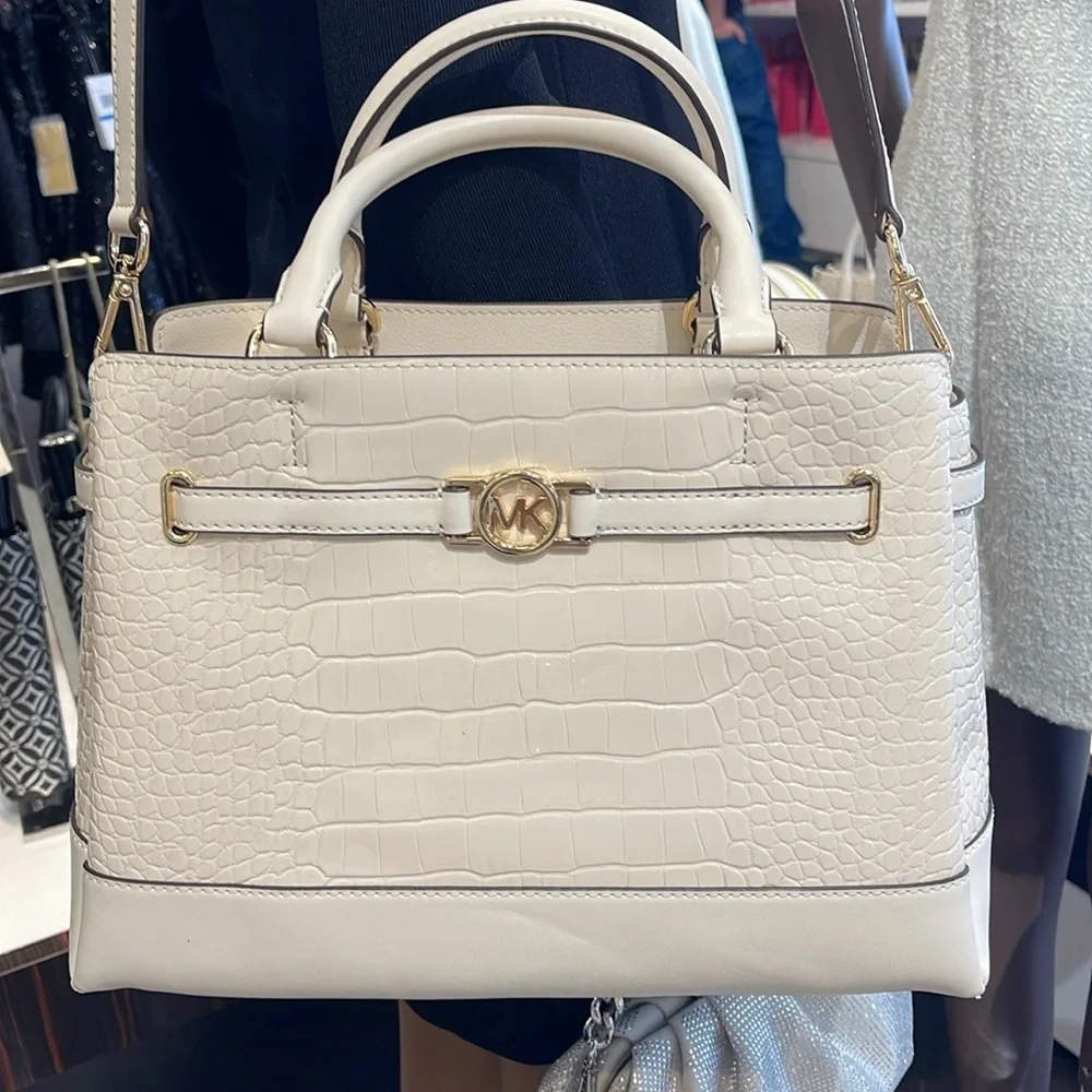 MICHAEL KORS Reed Large Leather Belted Satchel Crossbody Handbag Center Zip NWT